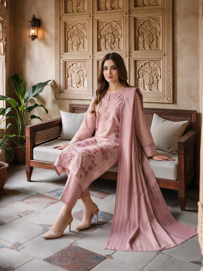 3 Piece Viscose Khaddar Suit- Embroidered (Unstitched)
