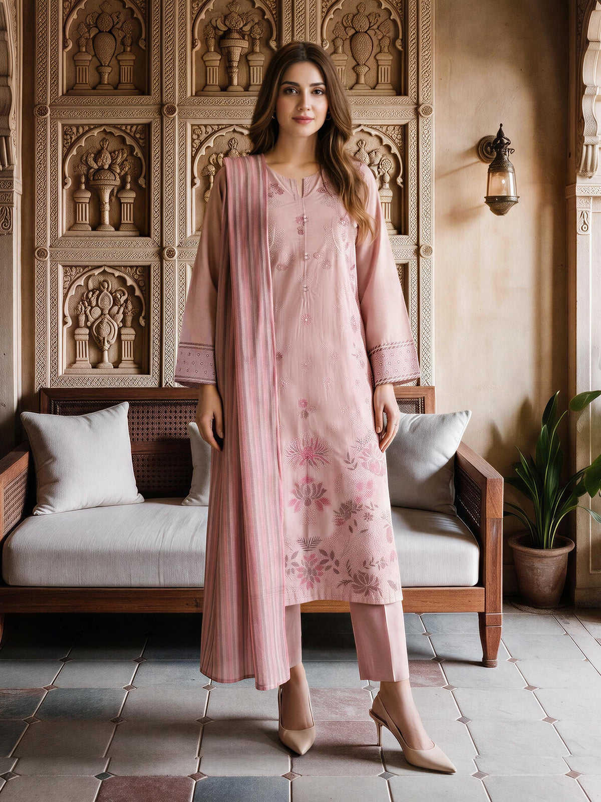 3 Piece Viscose Khaddar Suit- Embroidered (Unstitched)