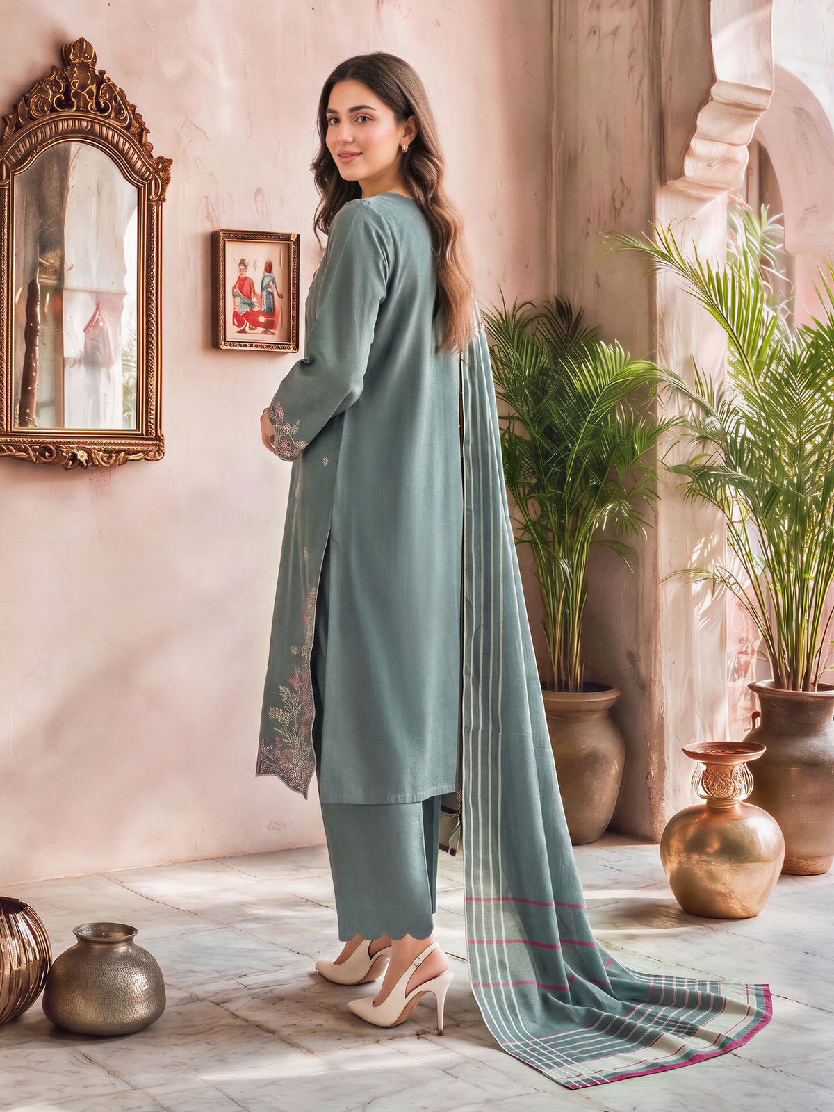 3 Piece Slub Khaddar Suit- Embroidered (Unstitched)