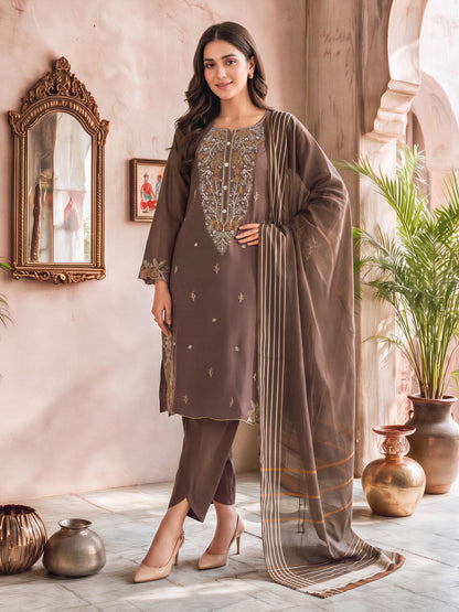 3 Piece Slub Khaddar Suit- Embroidered (Unstitched)
