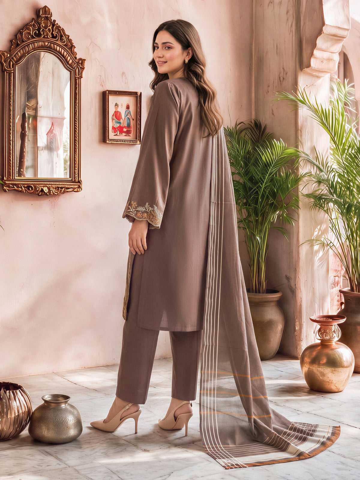 3 Piece Slub Khaddar Suit- Embroidered (Unstitched)