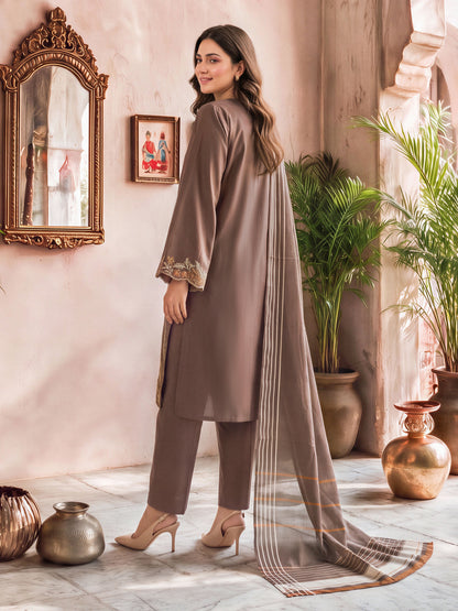 3 Piece Slub Khaddar Suit- Embroidered (Unstitched)