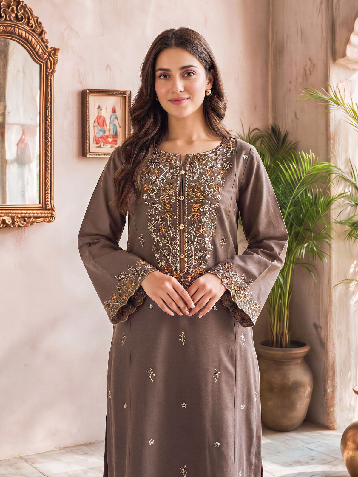 3 Piece Slub Khaddar Suit- Embroidered (Unstitched)