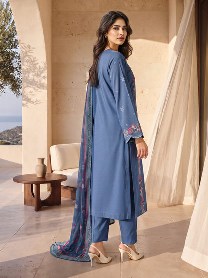 3 Piece Slub Khaddar Suit- Embroidered (Unstitched)