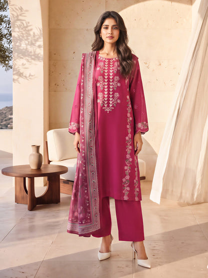 3 Piece Slub Khaddar Suit- Embroidered (Unstitched)