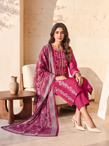 3 Piece Slub Khaddar Suit- Embroidered (Unstitched)