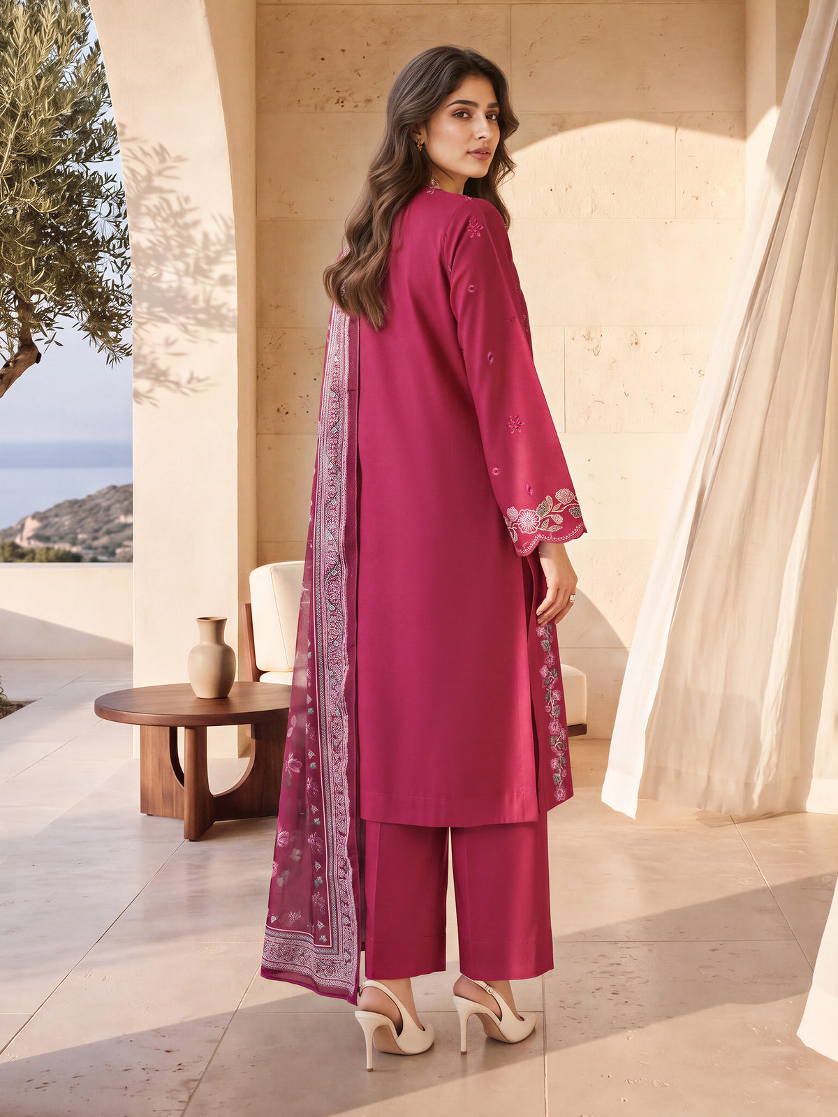 3 Piece Slub Khaddar Suit- Embroidered (Unstitched)