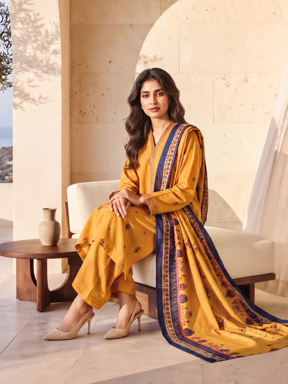 3 Piece Slub Khaddar Suit- Embroidered (Unstitched)