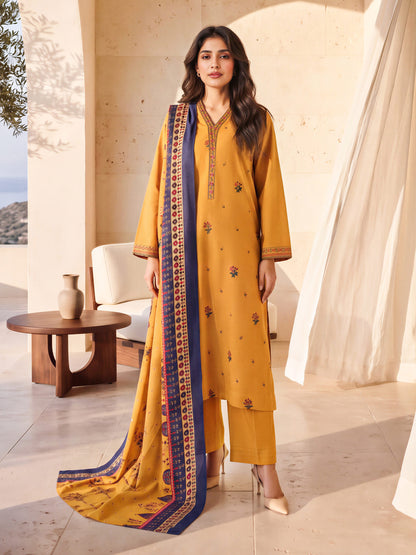3 Piece Slub Khaddar Suit- Embroidered (Unstitched)