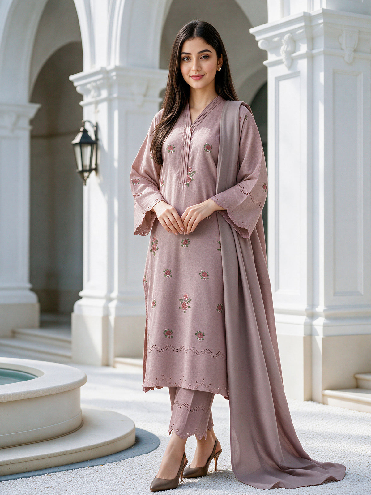 3 Piece Viscose Dobby Suit- Embroidered (Unstitched)