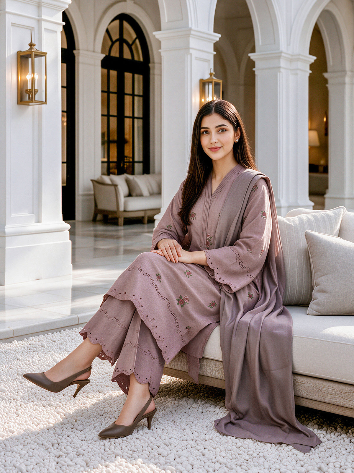 3 Piece Viscose Dobby Suit- Embroidered (Unstitched)