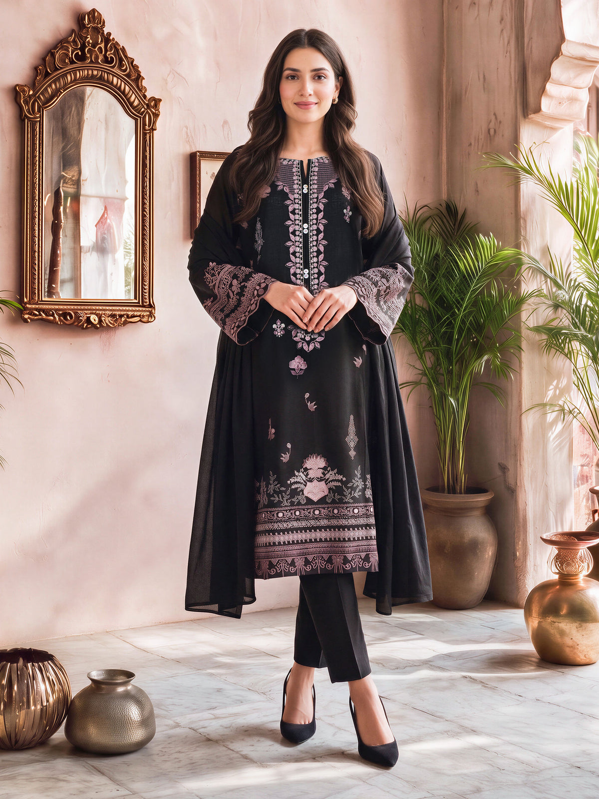 3 Piece Slub Khaddar Suit- Embroidered (Unstitched)