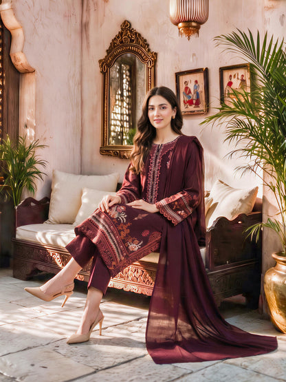 3 Piece Slub Khaddar Suit- Embroidered (Unstitched)