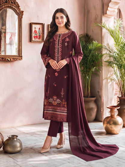 3 Piece Slub Khaddar Suit- Embroidered (Unstitched)