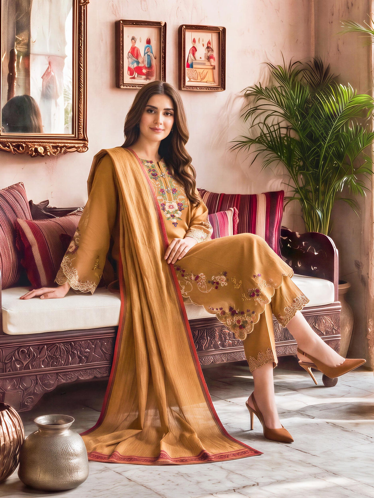3 Piece Blended Khaddar Suit- Embroidered (Unstitched)