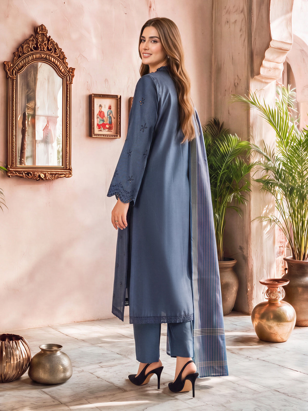 3 Piece Slub Khaddar Suit- Embroidered (Unstitched)