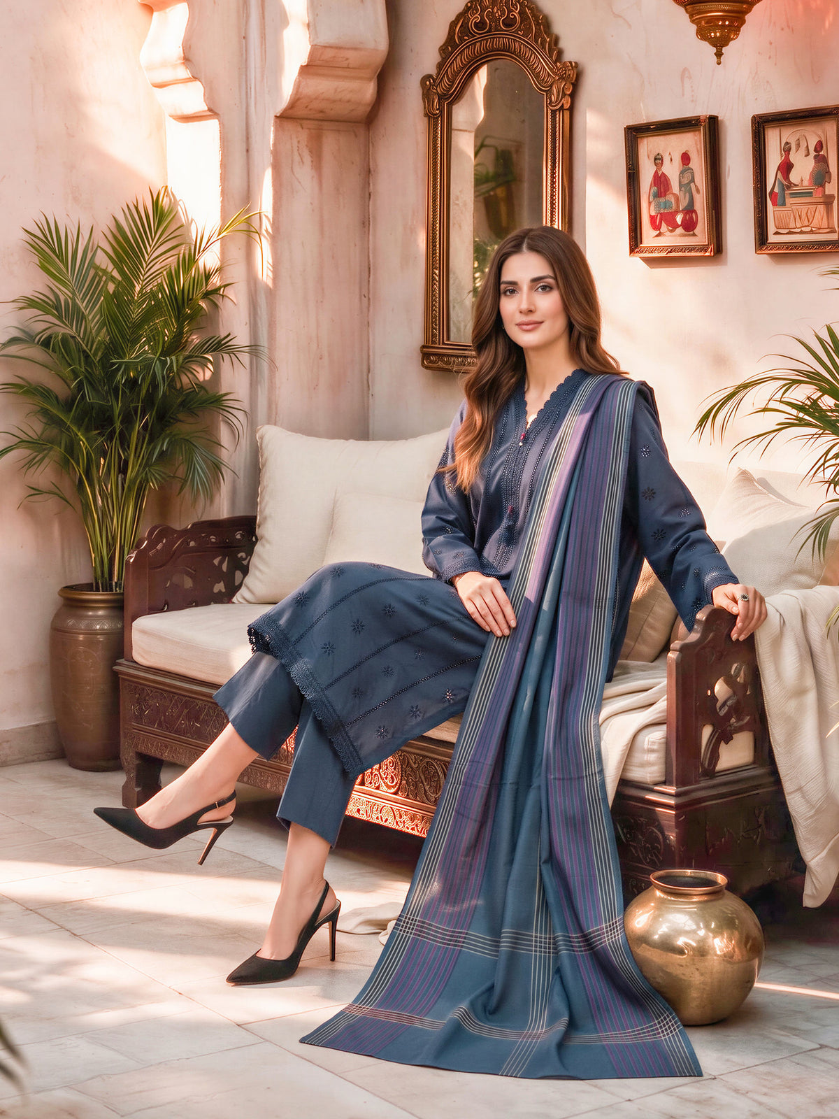 3 Piece Slub Khaddar Suit- Embroidered (Unstitched)
