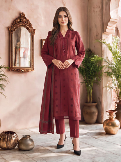 3 Piece Slub Khaddar Suit- Embroidered (Unstitched)