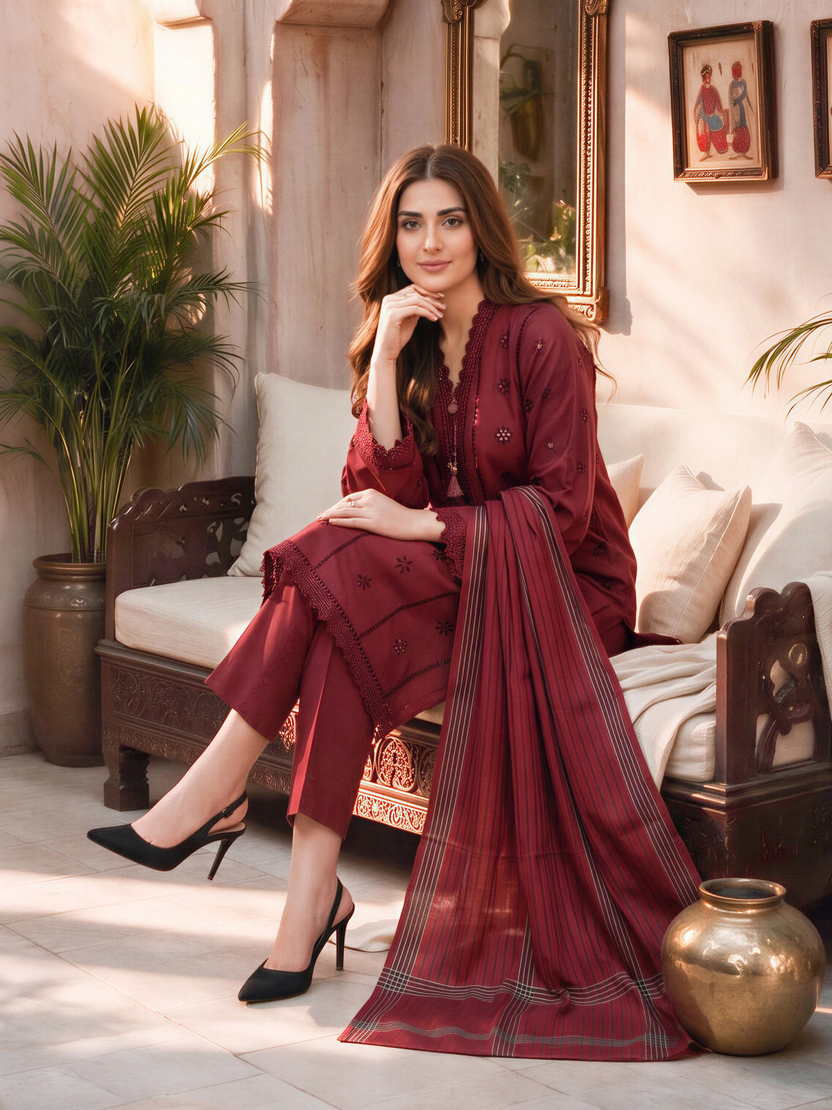 3 Piece Slub Khaddar Suit- Embroidered (Unstitched)