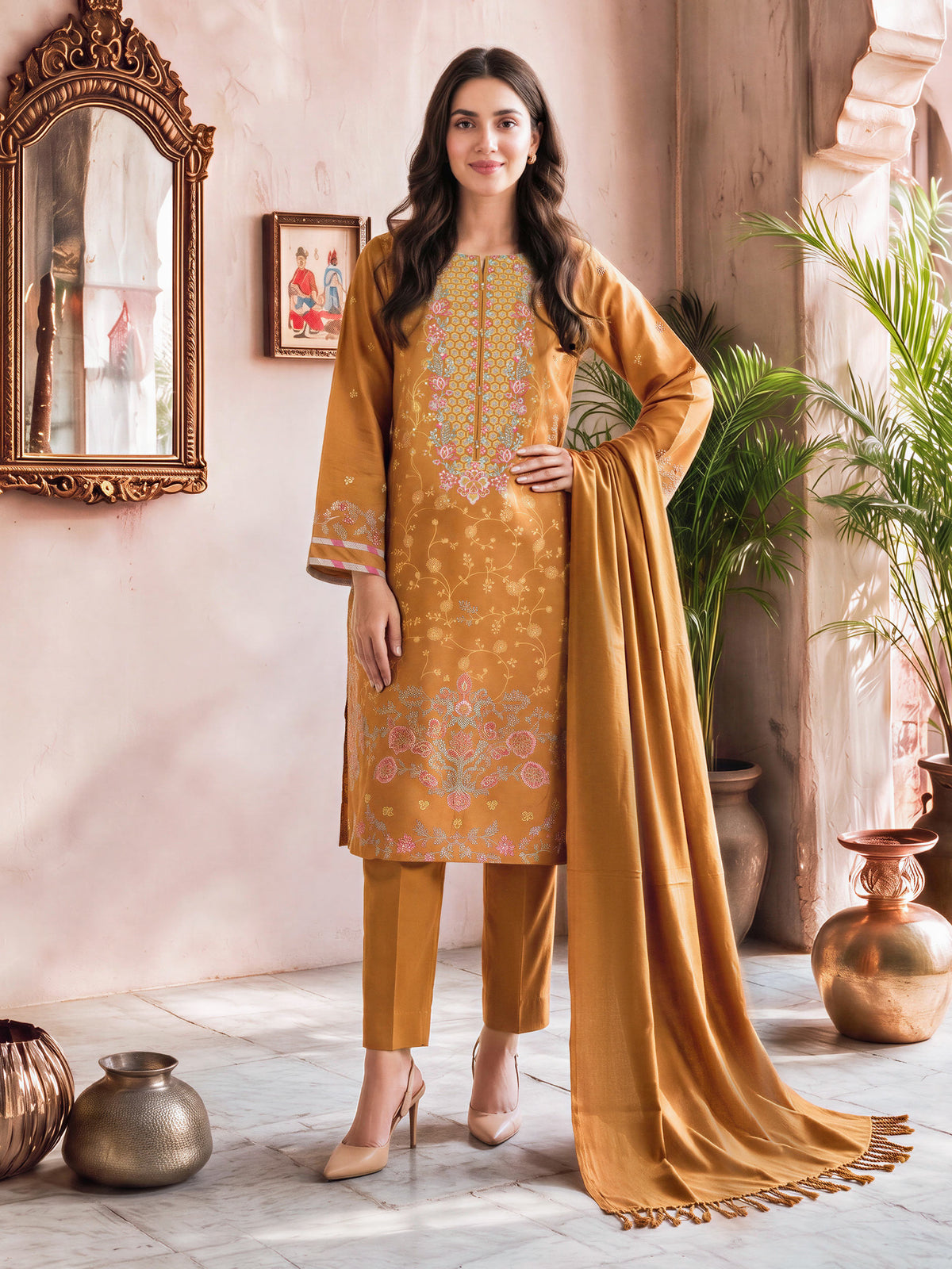 3 Piece Blended Khaddar Suit- Embroidered (Unstitched)