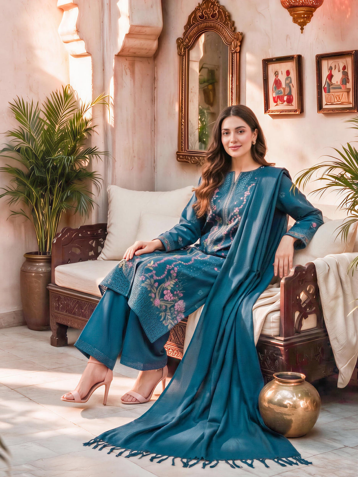 3 Piece Blended Khaddar Suit- Embroidered (Unstitched)
