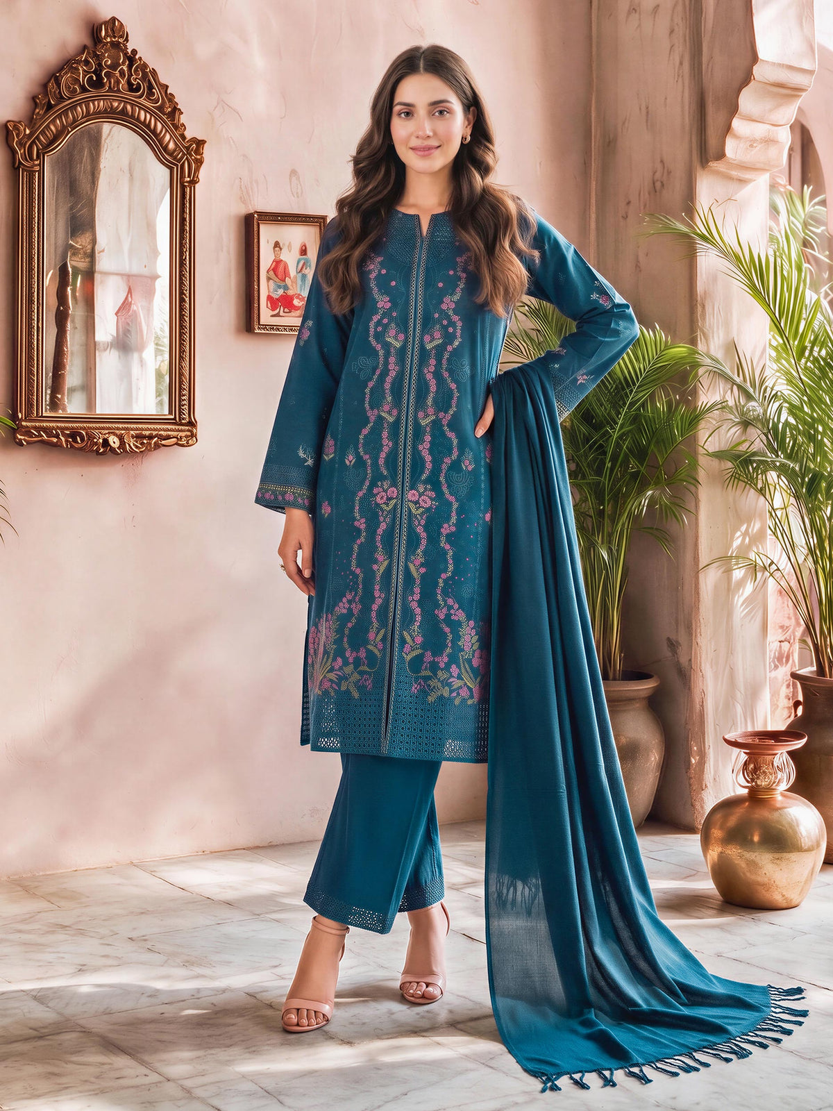 3 Piece Blended Khaddar Suit- Embroidered (Unstitched)