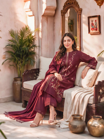 3 Piece Blended Khaddar Suit- Embroidered (Unstitched)