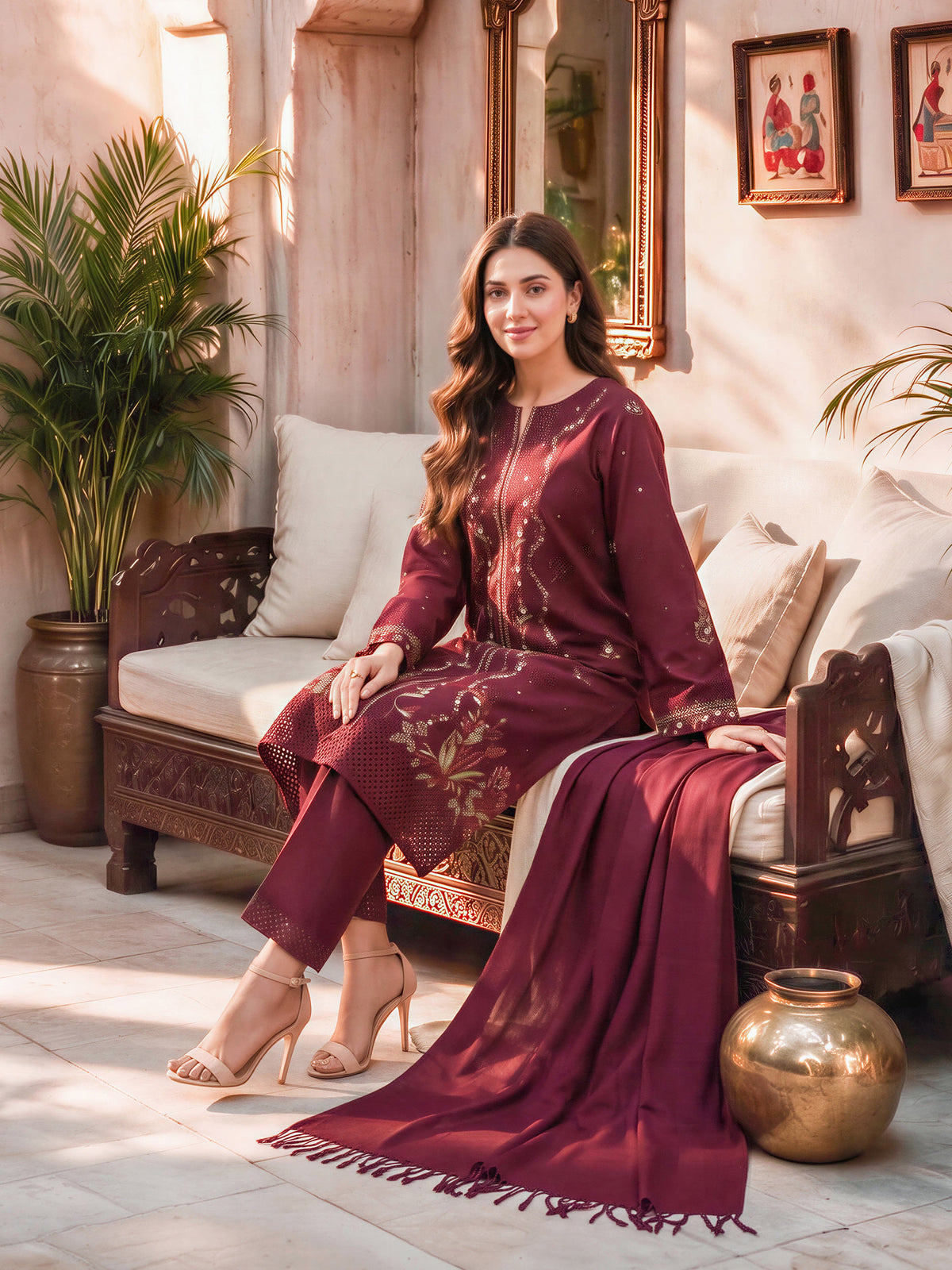 3 Piece Blended Khaddar Suit- Embroidered (Unstitched)