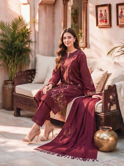 3 Piece Blended Khaddar Suit- Embroidered (Unstitched)