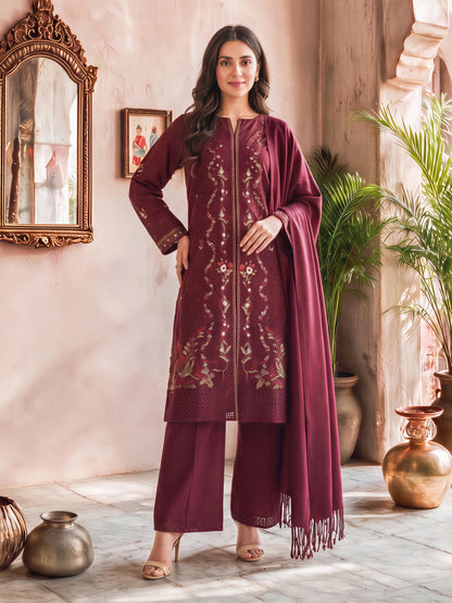 3 Piece Blended Khaddar Suit- Embroidered (Unstitched)