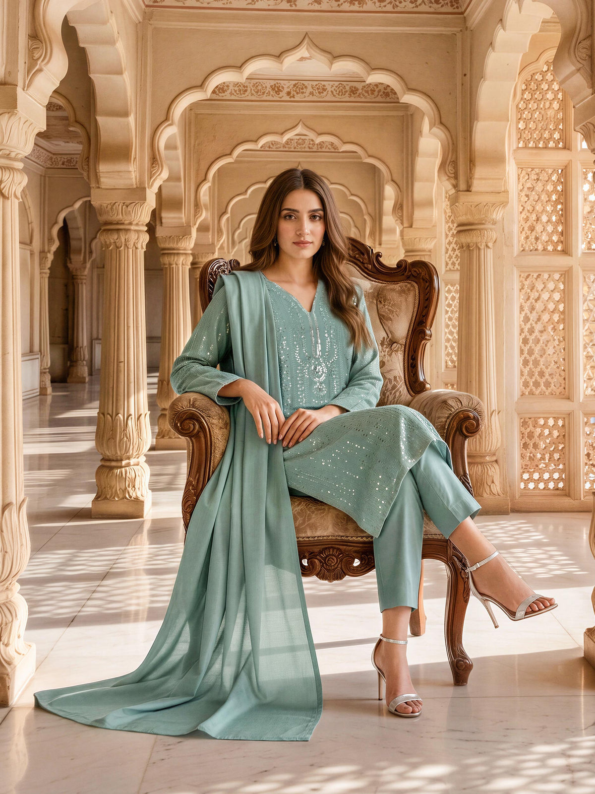 3 Piece Blended Khaddar Suit- Embroidered (Unstitched)