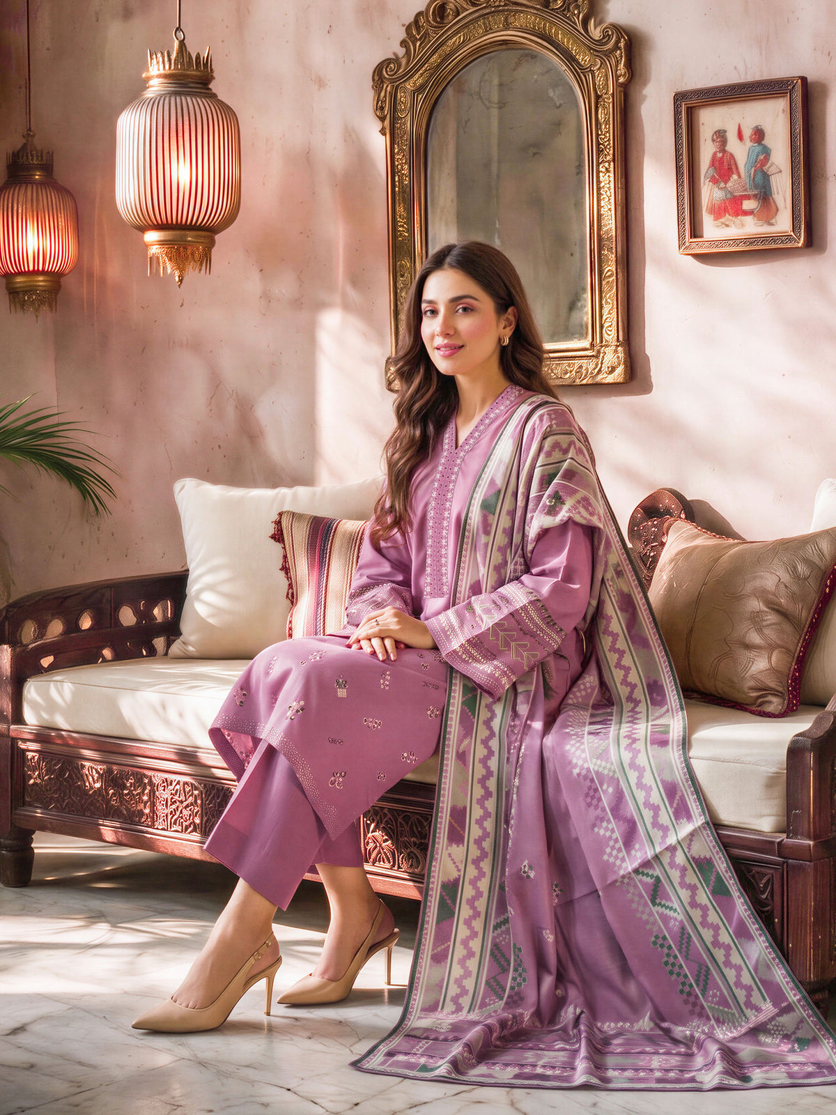 3 Piece Blended Marina Suit- Embroidered (Unstitched)