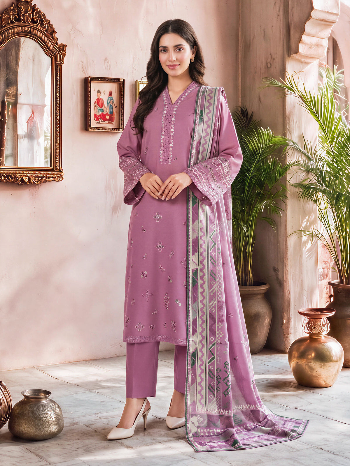 3 Piece Blended Marina Suit- Embroidered (Unstitched)