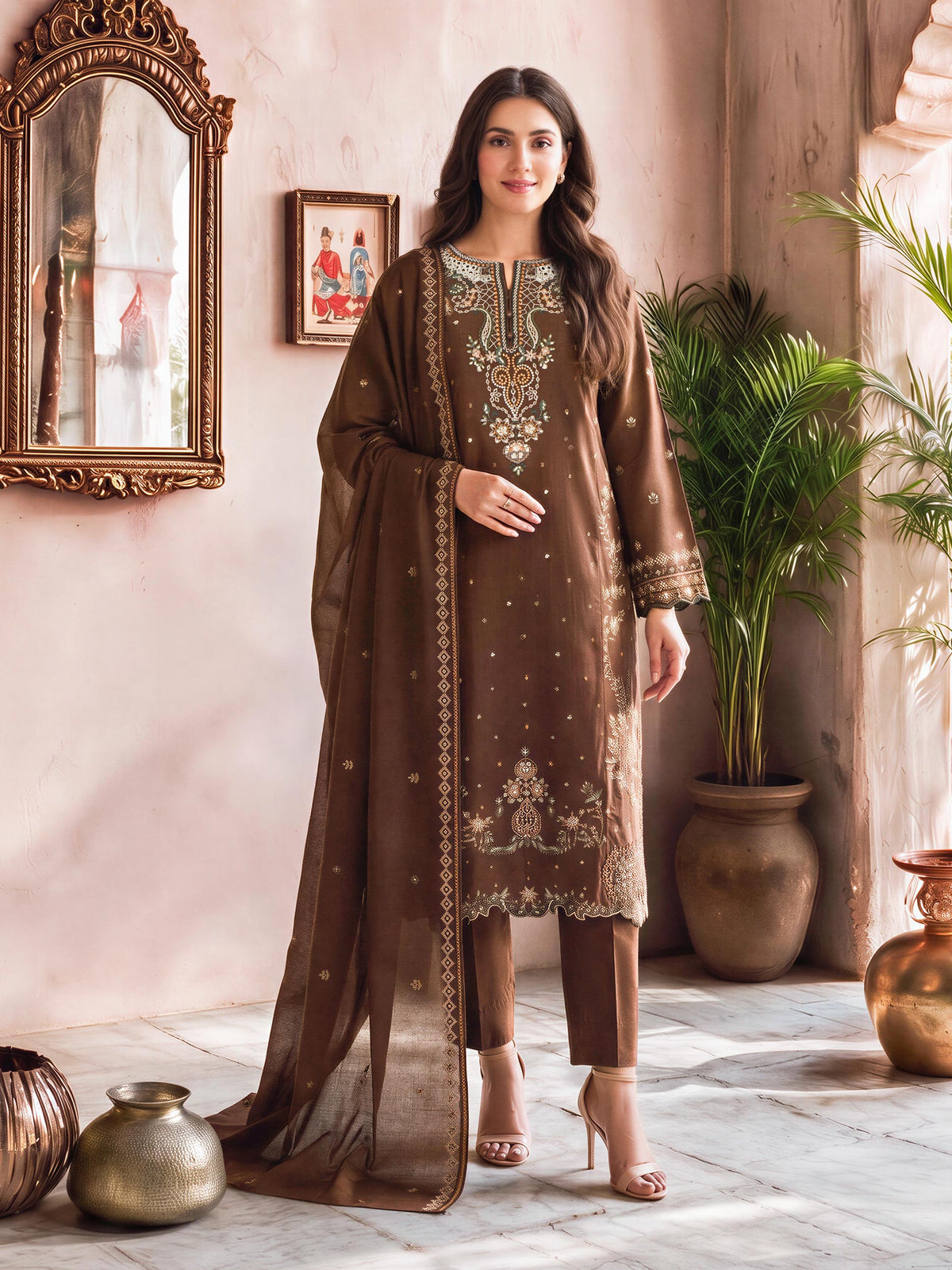 3 Piece Slub Khaddar Suit- Embroidered (Unstitched)