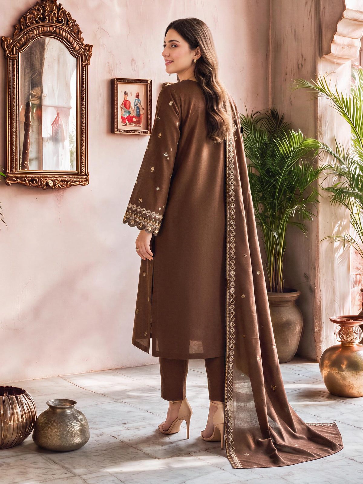 3 Piece Slub Khaddar Suit- Embroidered (Unstitched)