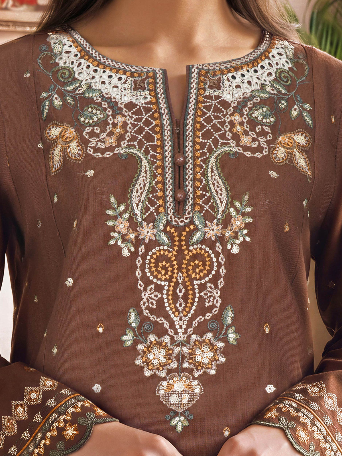 3 Piece Slub Khaddar Suit- Embroidered (Unstitched)