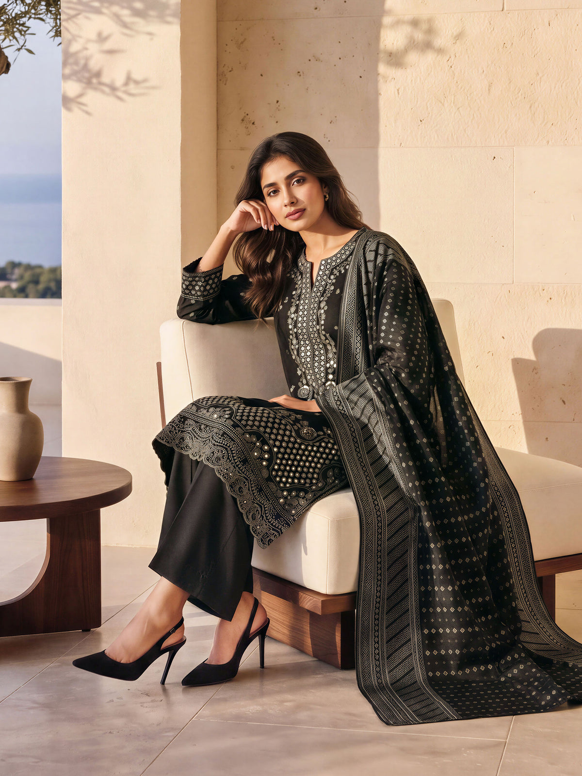 3 Piece Khaddar Suit- Embroidered (Unstitched)