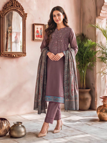 3 Piece Slub Khaddar Suit- Embroidered (Unstitched)