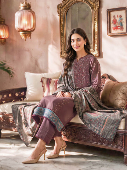 3 Piece Slub Khaddar Suit- Embroidered (Unstitched)