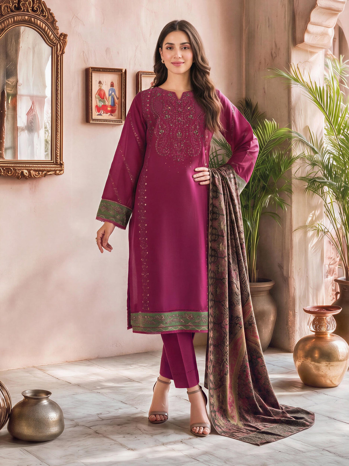 3 Piece Slub Khaddar Suit- Embroidered (Unstitched)