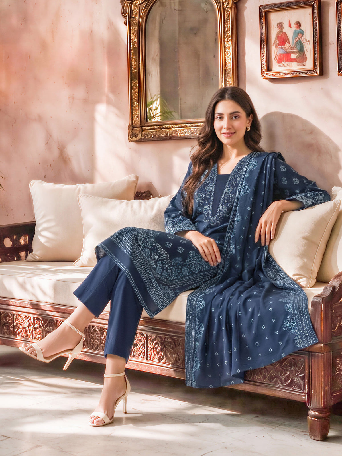 3 Piece Poly Khaddar Paste Suit- Embroidered (Unstitched)