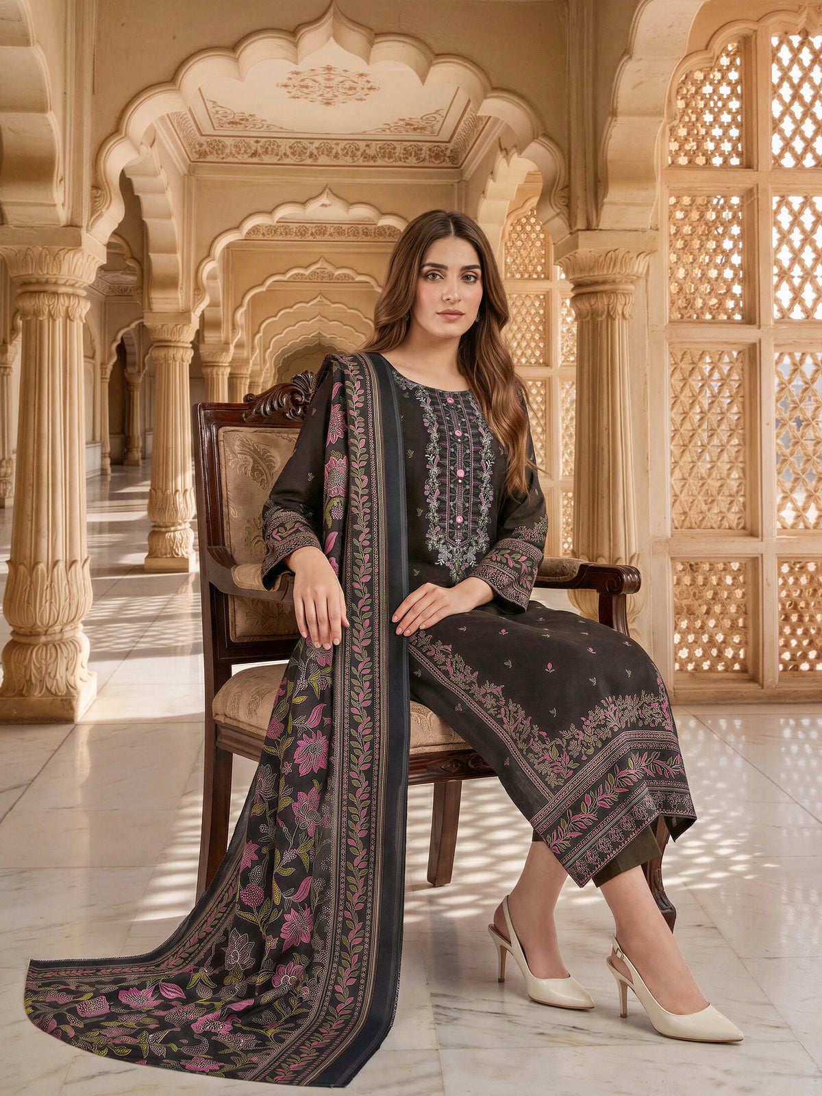 3 Piece Blended Khaddar Suit- Embroidered (Unstitched)