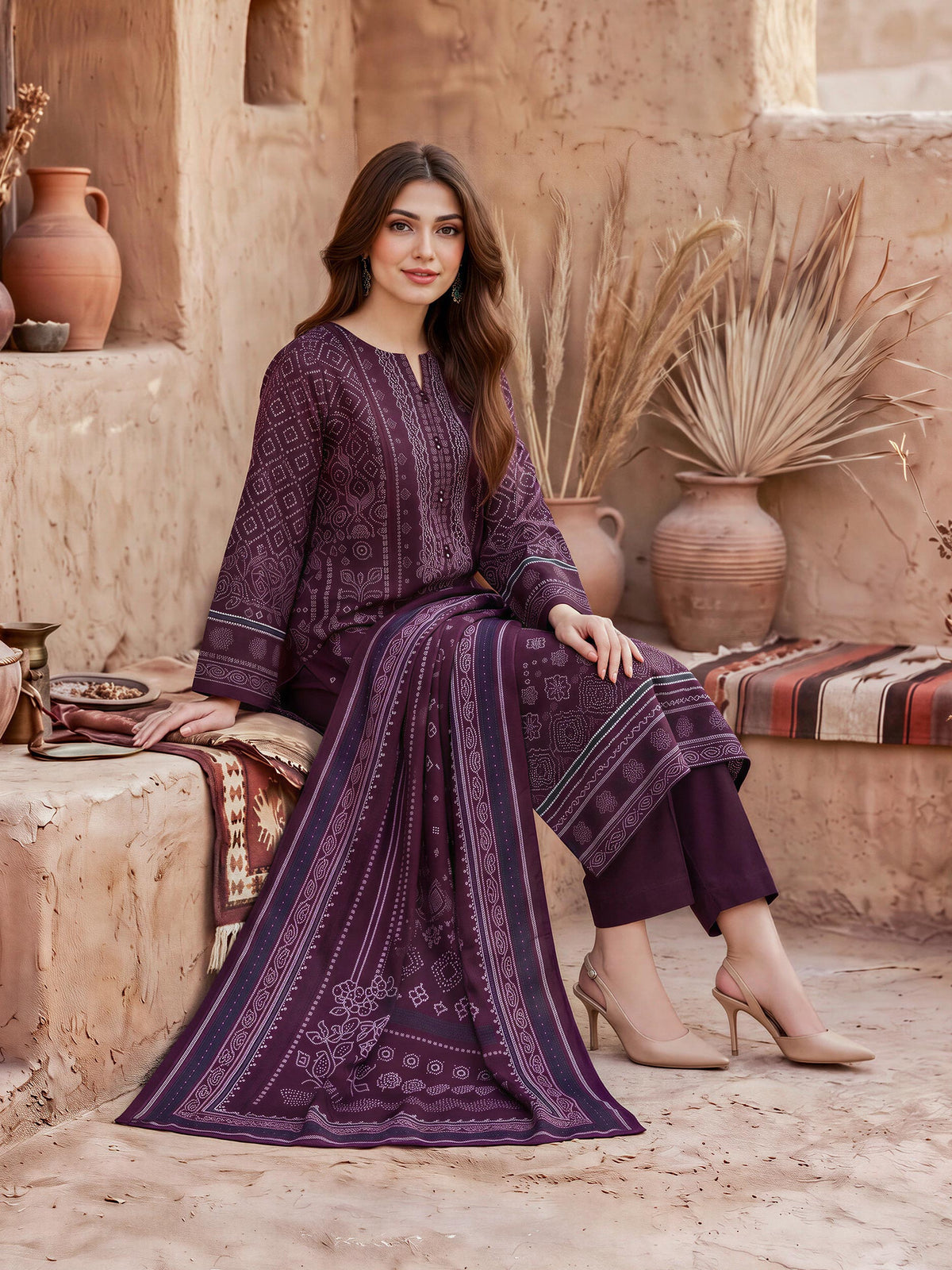 3 Piece Viscose Cotton Khaddar Suit (Unstitched)