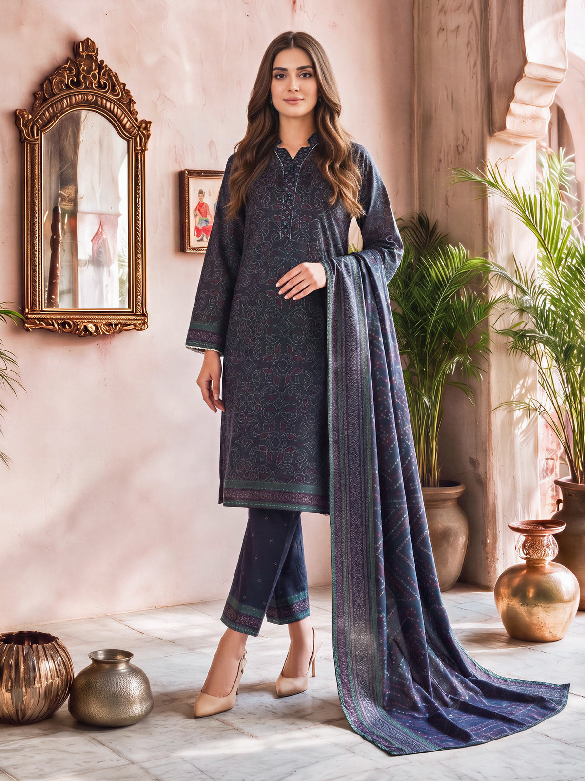 3 Piece Poly Khaddar Suit (Unstitched)