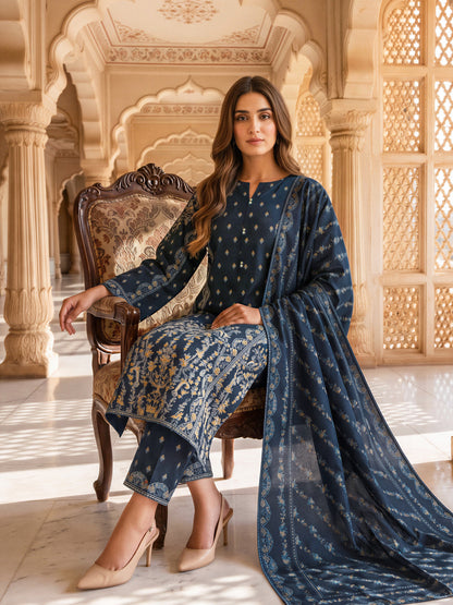 3 Piece Slub Khaddar Suit (Unstitched)