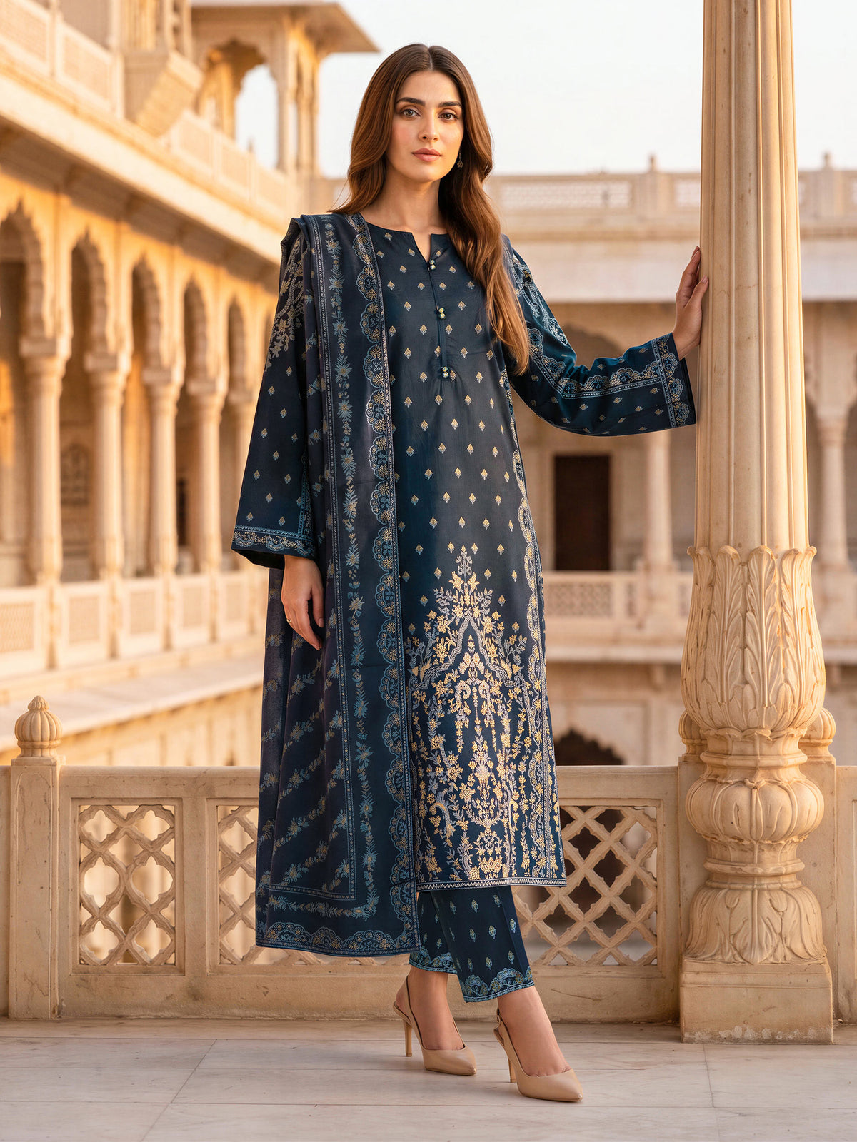 3 Piece Slub Khaddar Suit (Unstitched)