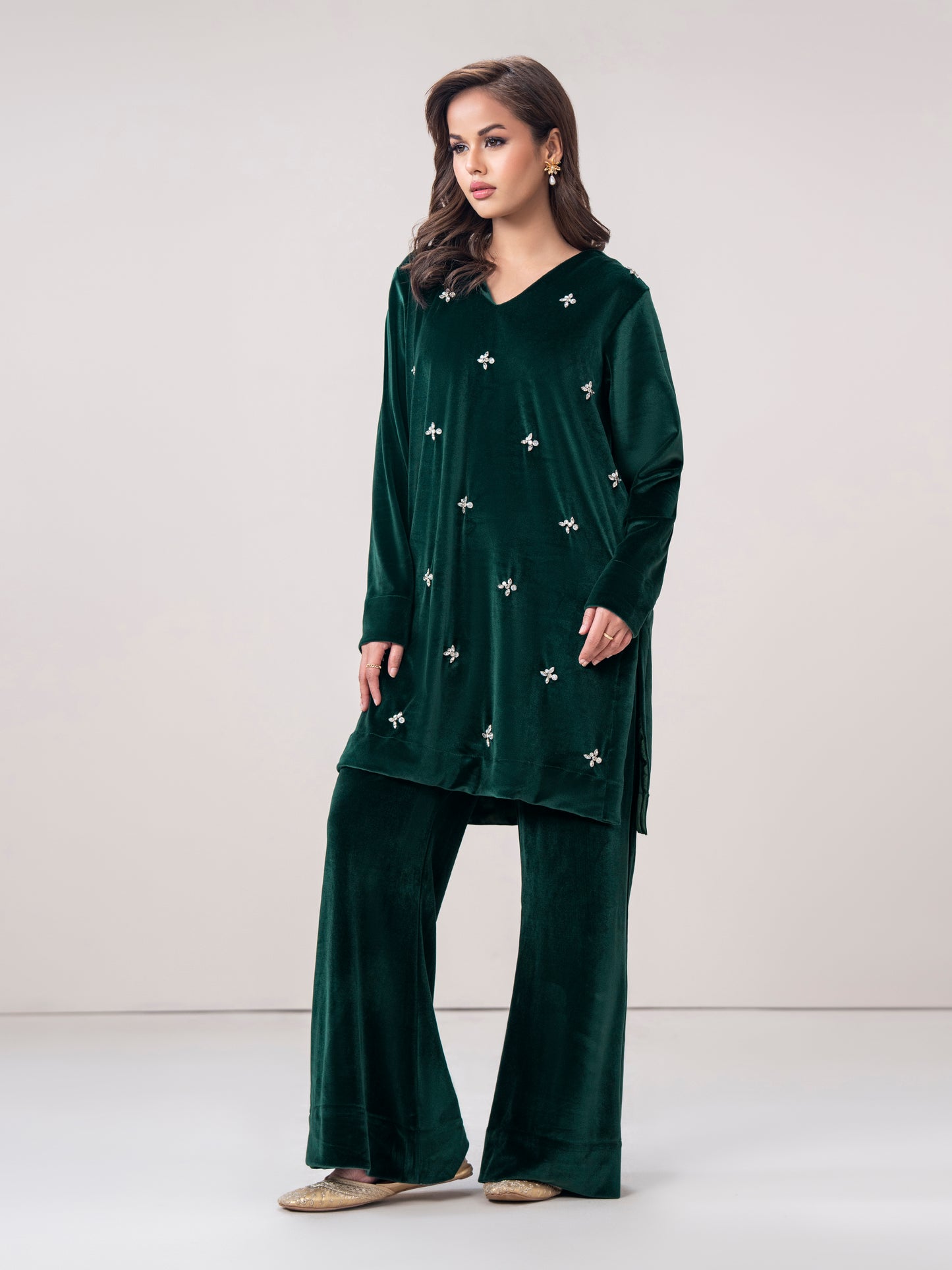 Velour Co-ord Set- Embroidered