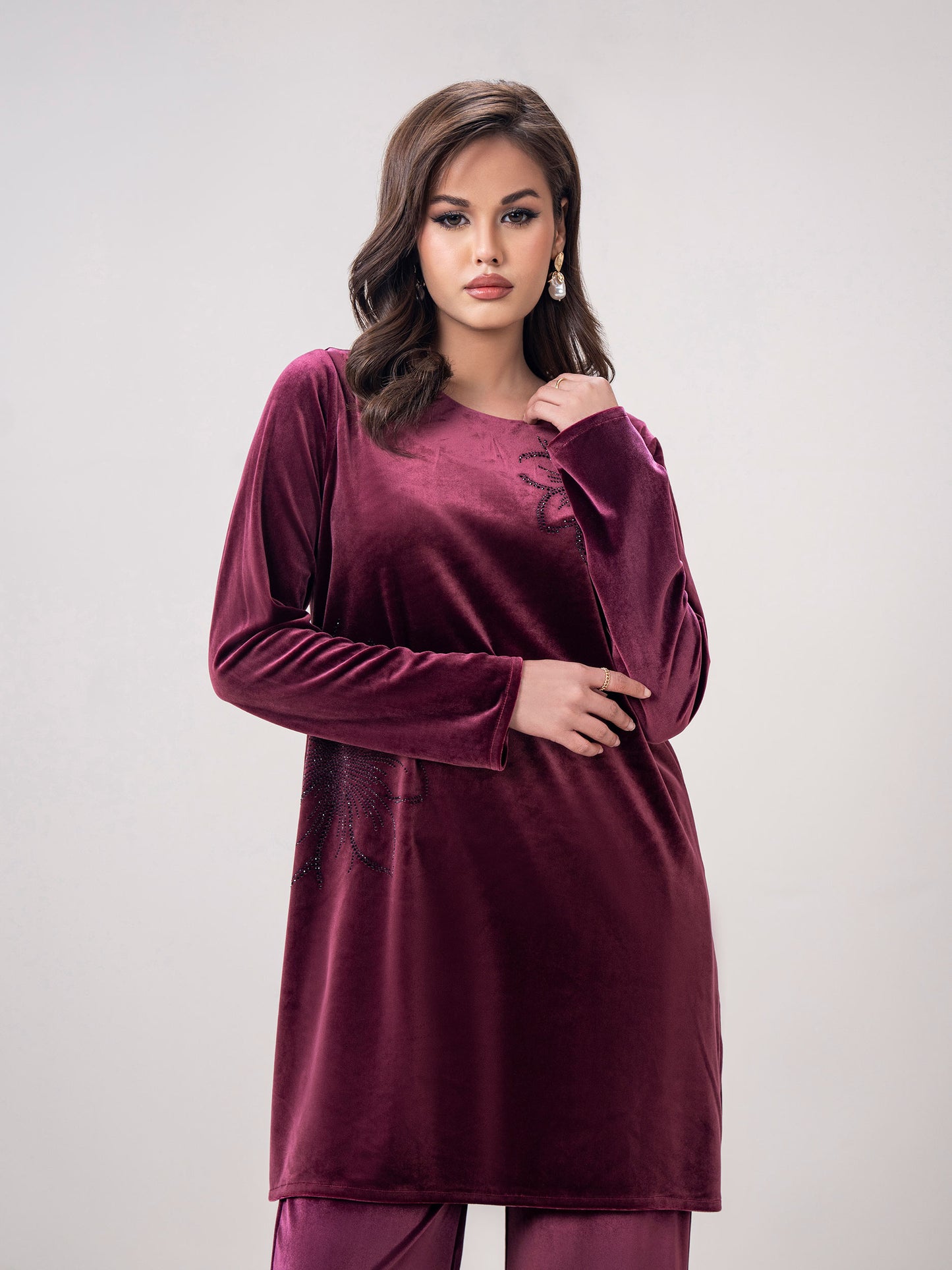 Velour Co-ord set- Embroidered