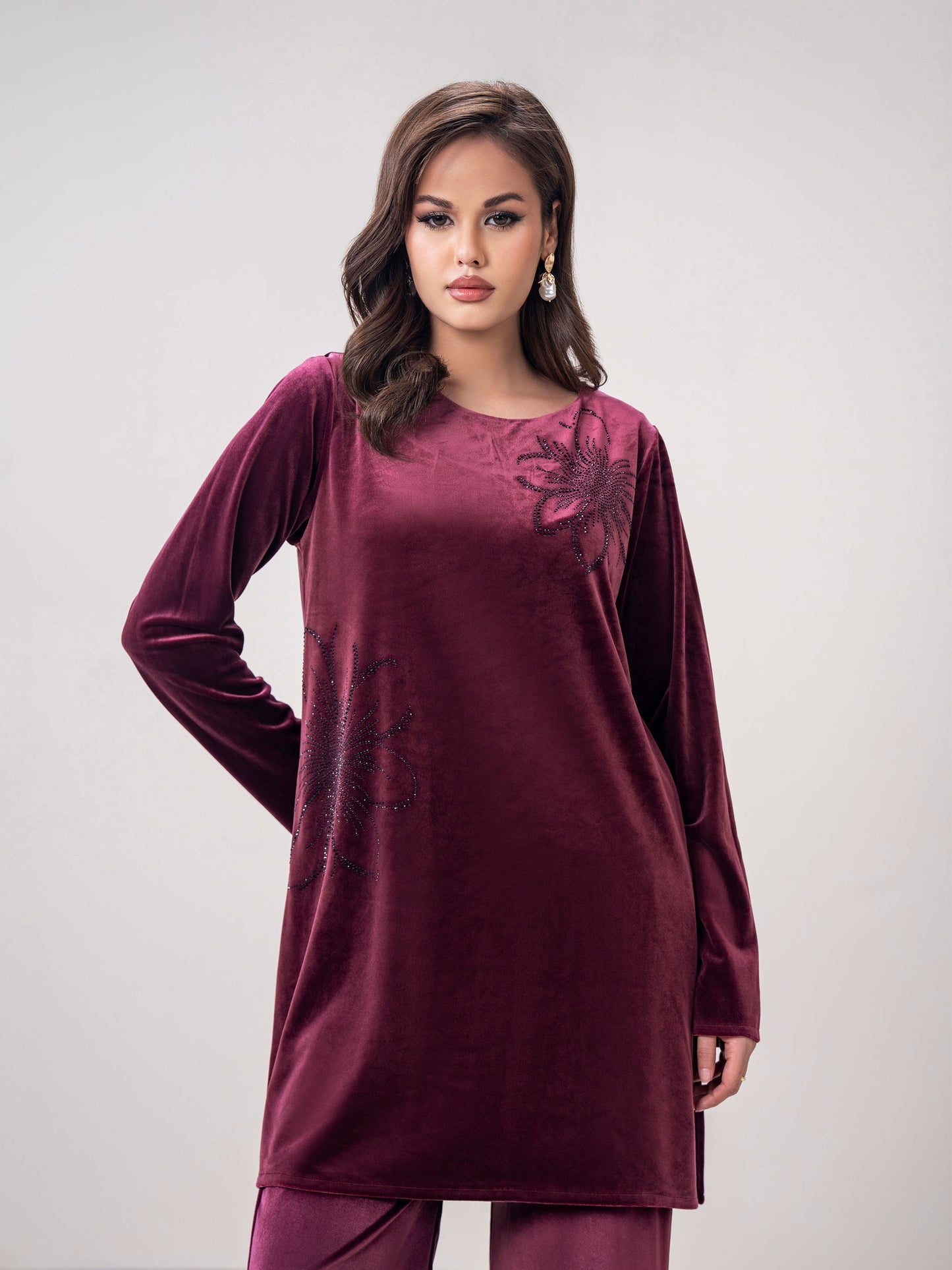 Velour Co-ord set- Embroidered
