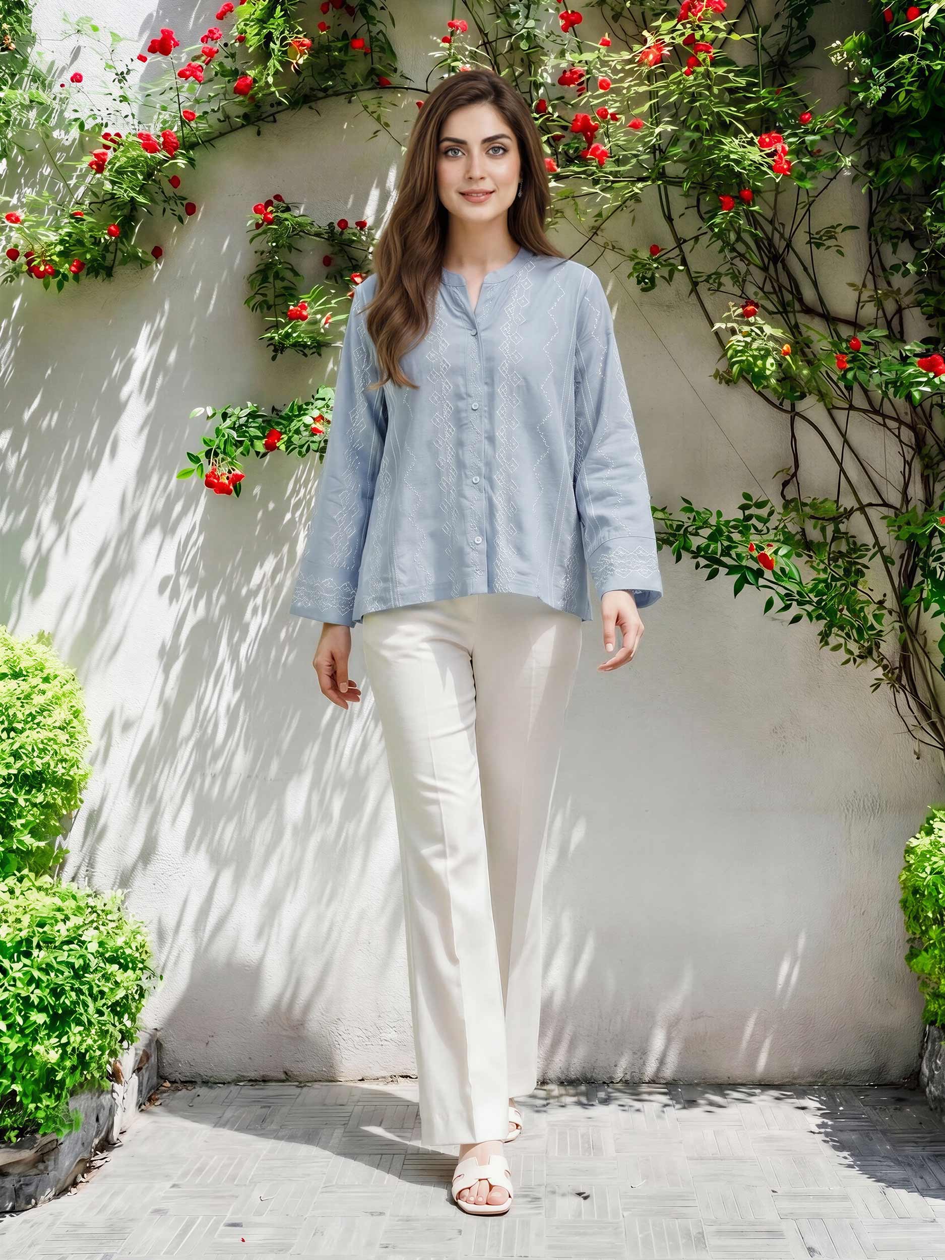 Denim Top- Embroidered